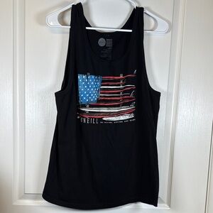 O’Neill Surf Beach American Flag Black Tank Top Size Med EUC #2982